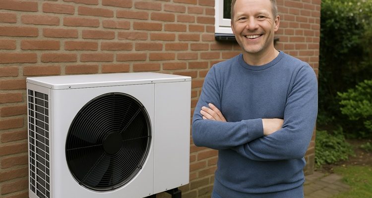 Blije warmtepomp gebruiker in de lift verkoopcijfers